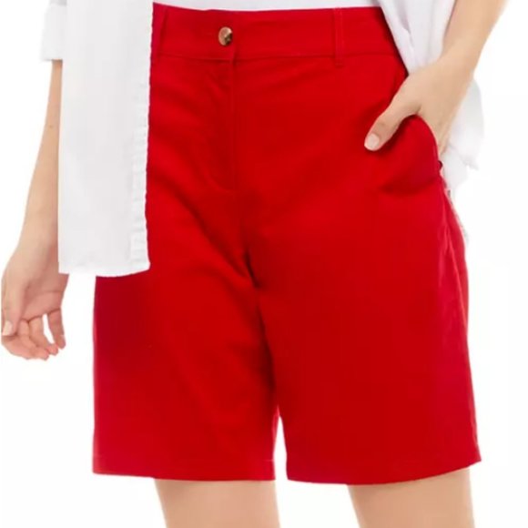 Kim Rogers Red Solid Twill Bermuda Shorts Size 6 NWT - Picture 1 of 6